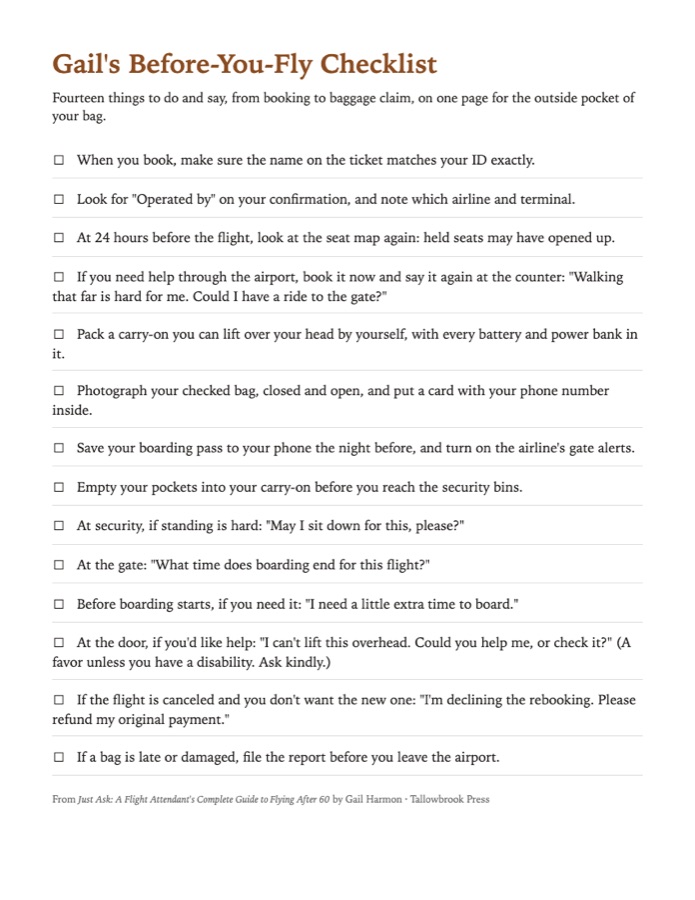 Gail's Before-You-Fly Checklist